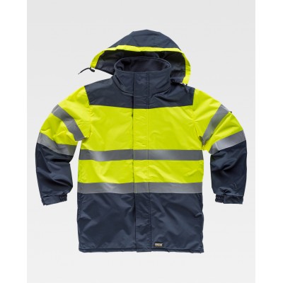 Parka acolchoada combinada em tecido Oxford com fitas refletoras